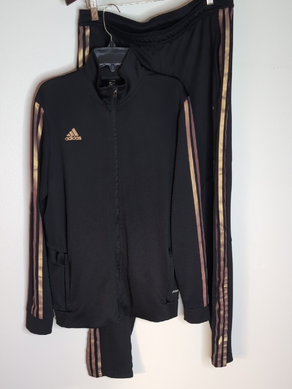 adidas Black Track Jacket and Pants with Metallic Gold Stripes - Picture 12 of 12